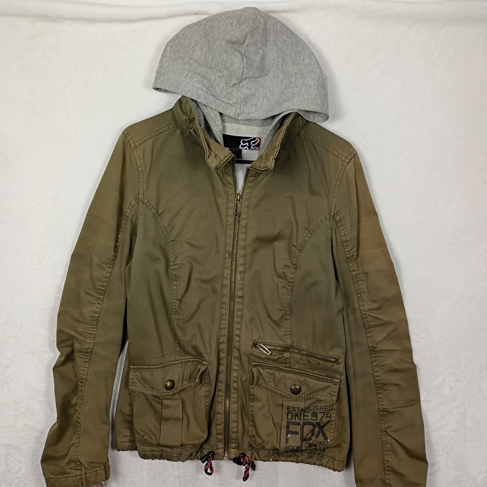Fox Racing Utility Jacket Womens Medium Olive Green Hooded Gorpcore Work Wear